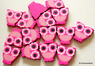 Fuchsia And Pink Owl Wood Beads x 10